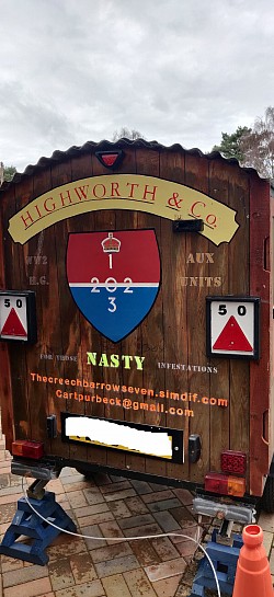 The rear of trailer showing AUX badge and Highworth & Co the village were some were trained